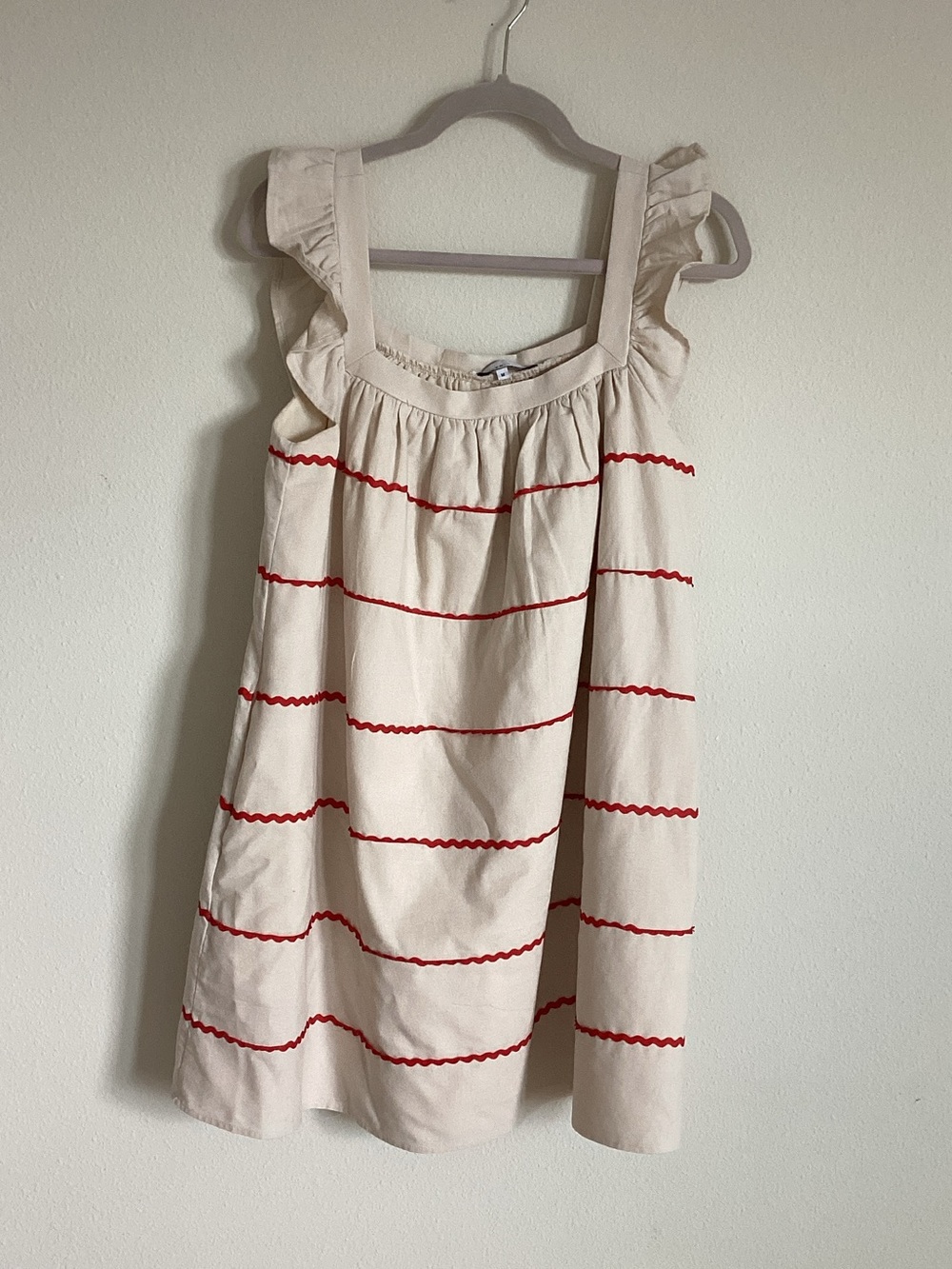 English Factory Cream Dress with Red Rickrack Details